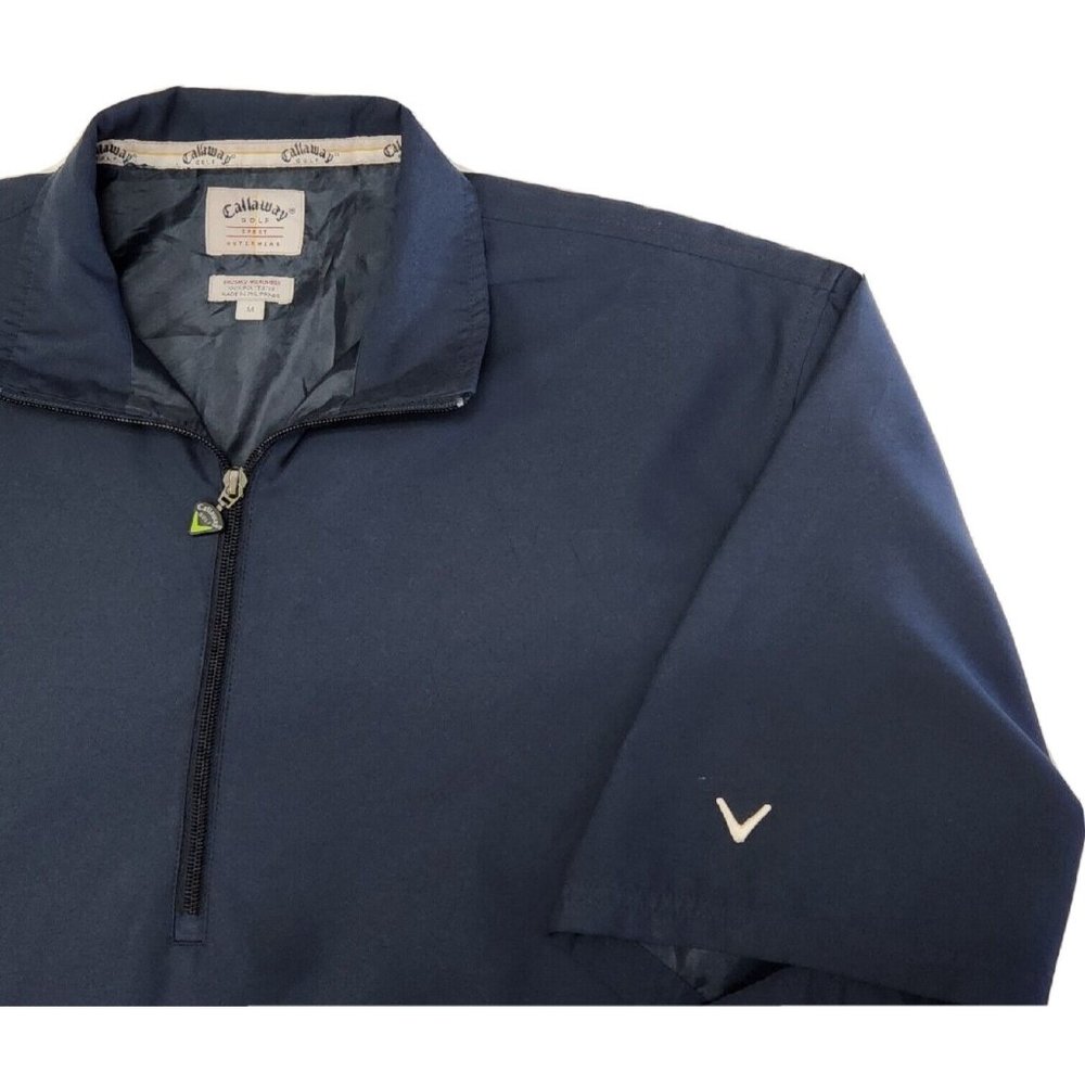 Callaway Golf Jacket Men Medium Blue 1/4 Zip Short Sleeve Windbreaker Pockets